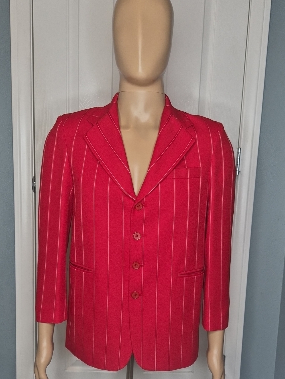 Young Boys Husky Red Verdical Strip 2 Piece Suit